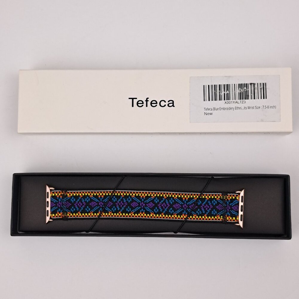 Tefeca Blue Ethnic Embroidery Elastic Compatible/Replacement Band Apple Watch